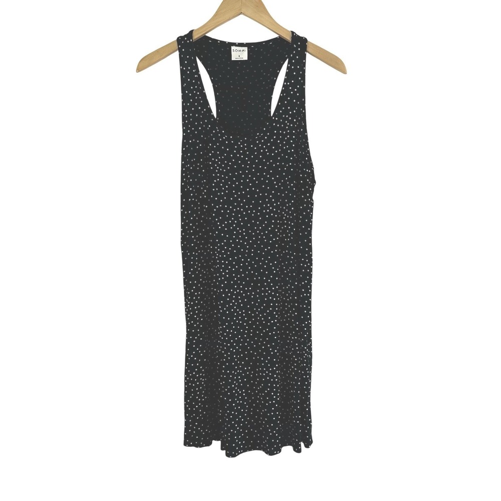 Soma Sleeveless Nightgown Womens‎ Small Polka Dot Black White Racerback Rayon